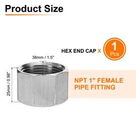 sourcing map Hex End Cap 304 Stainless Steel Nut, NPT 1" Female Thread Pipe Fitting, Gas Line Water Line Stop Valve Cap Tubing Ends for Plumbing Fittings, Silver Tone