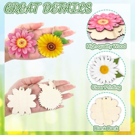 32 Pcs Spring Ornaments for Tree, Wooden Flower Sunflower Daisy Spring Summer Hanging Decorations, Tree Ornaments for Birthday Wedding Baby Shower Party Decoration