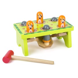 Small Foot 11162 Whack-A-Mole Bench 100% Certified Wood Robust Hammer Game Suitable for Children from 18 Months