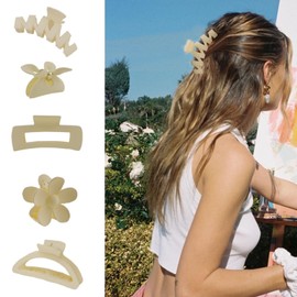 AMCAMI 5 PCS Hair Clips for Women Hair Clips for Thick Hair Claw Clips Hair Accessories Medium Hair Clips Thick Hair Claw Clips for Long Hair Girls Hair Clips for Women Thick Hair Beige Claw Clip