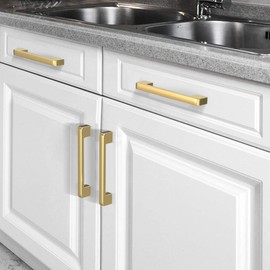 SUXLINA 12-Pack Frosted Gold Cabinet Pulls for Kitchen Bathroom Bedroom Cabinet Drawer,Solid 5 Inch Center Hole Distance-Zinc Alloy