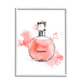 Stupell Industries Pink Fashion Watercolor Cosmetic Perfume Bottle Designer Glam, Designed by Ziwei Li White Framed Wall Art, 11 x 14