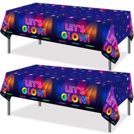 Tegeme Glow Tablecloth 86 x 51 Inch Glow in The Dark Tablecloth Disposable Tablecloths for Glow Theme Neon Party Black Light Party Supplies(2 Pieces)
