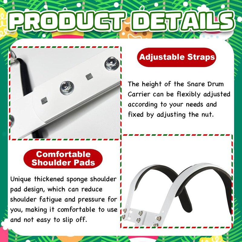 Tceapoo Snare Drum Carrier, Adjustable Snare Drum Strap Marching Band