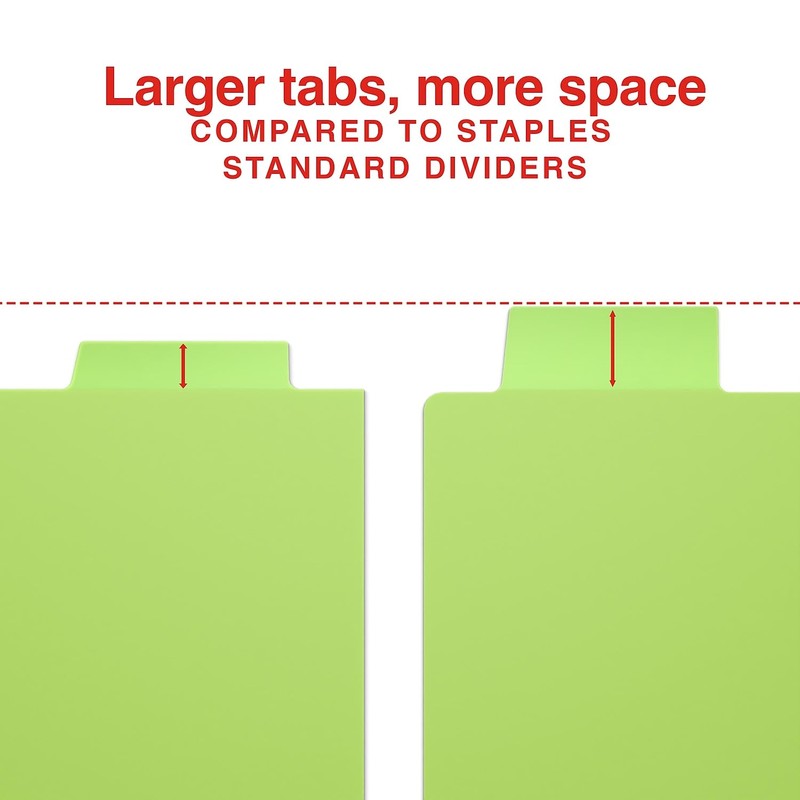 Staples Large Tab Plastic Two‑Pocket Insertable Dividers, 8‑Tab Binder Index