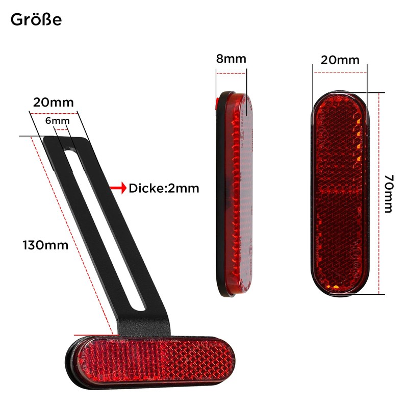 polarmotor Reflector Motorcycle Rear Reflector with Elbow Long T-Holder (Length