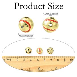 Stiesy - 6 abalorio redondas de 3 estilos de bolas deportivas de 10 mm, latón chapado en oro de 18 quilates, abalorio espaciadoras con micro pavimentación, circonita cúbica, joyería temática deportiva