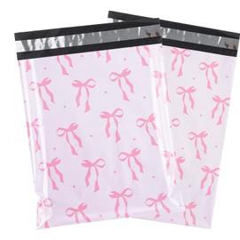 RUSPEPA 100 Pcs Pink Bow Poly Mailer, Coquette Bowknot Waterproof Shipping Mailers, Heavy Duty Self Adhesive Shipping Bags for Large Mailing Envelopes Bulk Tear Resistant Packaging, 10 x 13 Inches