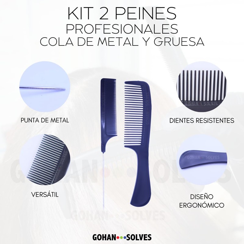 Kit de Dos Peines Profesionales de Cola Metálica y Cola