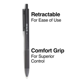 TRU RED TR59161 Ballpoint Gripped Retractable Pen, Medium Point, 1.0mm, Black, Dozen