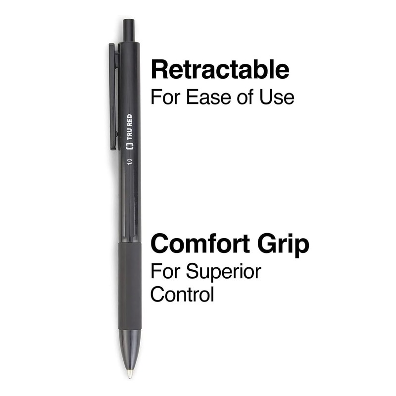 TRU RED TR59161 Ballpoint Gripped Retractable Pen, Medium Point, 1.0mm,