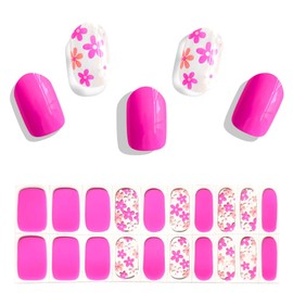 Semi Cured Gel Nail Strips Long Lasting Hot Pink Gel Nail Stickers, Easy Application & Removal, Salon-Quality Nail Art Kit, 20 Pcs Valentines Nails, UV Lamp Required Gel Strips Nails