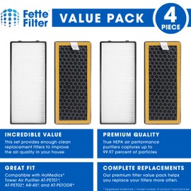 Fette Filter - 2 HEPA and 2 Activated Carbon Filters Compatible with TotalClean PetPlus. Compare to Part # AT-PET01, AT-PET02, at-PETODR. Combo Pack