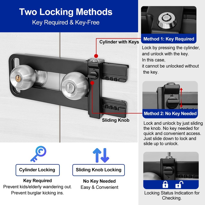 MOSECYOU Double Door Locking Device, French Door Lock Security Barricade,