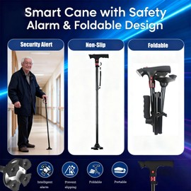 CaneHero Walking Cane, Cane Hero Walking Stick for Men & Women Smart Cane with LED Light & Emergency Alarm, Adjustable, Foldable, Lightweight with Non-Slip Base for Seniors, Support & Safety (1)