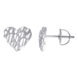 925 Sterling Silver Womens Nugget Love Heart Stud Earrings 9.3x9.9mm Wide-Stud Earring for Women
