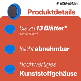 Strong Magnets Diameter 24 mm, White, 50 Round Magnets for Fridge & Whiteboard, Strong Magnet for Magnetic Board, Notice Board & Glass Magnetic Board, Magnets for Office, School & Home, Fridge Magnets