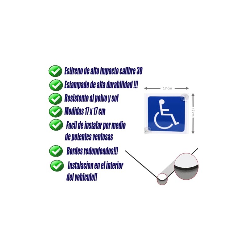 Letrero para automóvil de discapacidad color azul y blanco