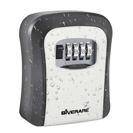 GIVERARE Key Lock Box, 4-Digit Combination Lockbox Aluminum Alloy, Metal Waterproof Wall Mount Outdoor Key Hider, Resettable Safe Security Password Box with Mounting Kit & Dust-proof Cover-Grey