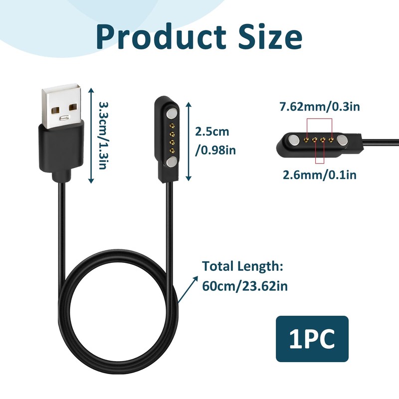 Universal Smartwatch Charging Cable, 7.62 mm 4-Pin Charging Cable for