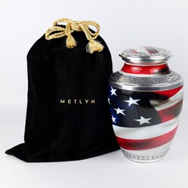 American Flag Cremation Urns for Human Ashes with Velvet Bag - Handcrafted Aluminum Funeral Memorial Burial Urn for Ashes Adult Male and Female (Large)