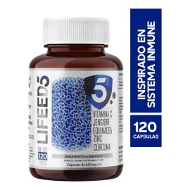 Suplemento Inmune Lifeed5 con Vitamina C, Jengibre, Equinácea, Zinc y Cúrcuma en Cápsulas, 120 Unidades                                               
