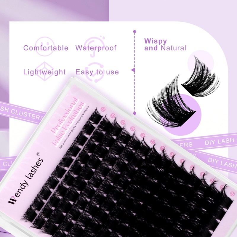 WENDY LASHES Lash Clusters, 200D D Curl DIY Eyelash Extensions