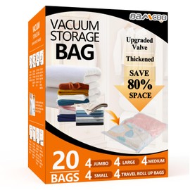 BAMCOO BAMCOO Space Saver Vacuum Storage Bags Upgraded 20 Pack(4 Jumbo 4 Large 4 Medium 4 Small 4 Roll Up) Vaccine Sealed Storage Bags, Vacuum Seal Compression Suction Bag for Packing Blankets Comforters