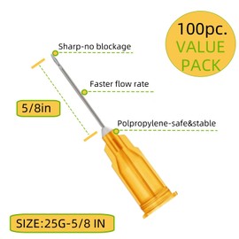 100 Pack 25 Gauge 5/8 Inch Sterile Disposable Lab Supplies, Scientific and Industrial Dispensing Needle Accessories