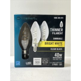 Eco-Smart Lot Of (5) ECOSMART 40 Watt Bright White LED Dimmable B11 Candelabra Base