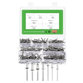 sourcing map 280Pcs 7 Sizes 304 Stainless Steel Open-End Dome-Head Blind Rivets Assortment Kit, Open-End Type Blind Rivets for DIY, Sheet Metal, Automotive Repairs, Furniture (Silver)