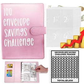 【CLOUDSEA】100 Envelopes Money Saving Challenge Money Saving Binder 100 Envelope Challenge Binder Savings Binder Envelope A5 Savings Challenge Book:_pink