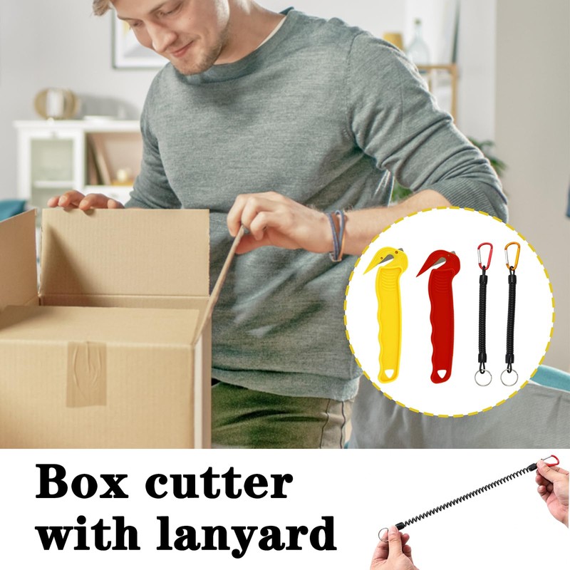 2PCS Box Cutter with Lanyard, Compact Aesthetically Pleasing Portable Box