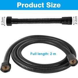 Shower Hose, Premium Replacement Stainless Steel Hose, 2m Stainless Steel Shower Hose, Stainless Steel Replacement Shower Hose Replacement Shower Hose Leakproof and Anti-Kink (Black)