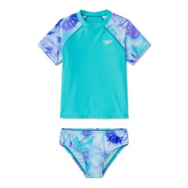 Speedo Girls Tie-Dye Printed Rashguard Set - Scuba Blue, Size 4
