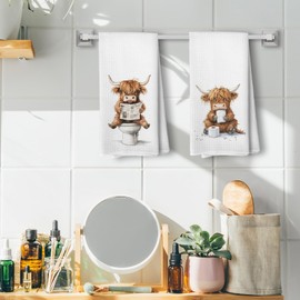 Liosei Highland Cow Bathroom Hand Towels - Highland Cow Gifts for Women Dish Towels Decorations, Rustic Farmhouse Cows Towel for Kitchen Bathroom Decor, 16 x 24Inch Set of 2