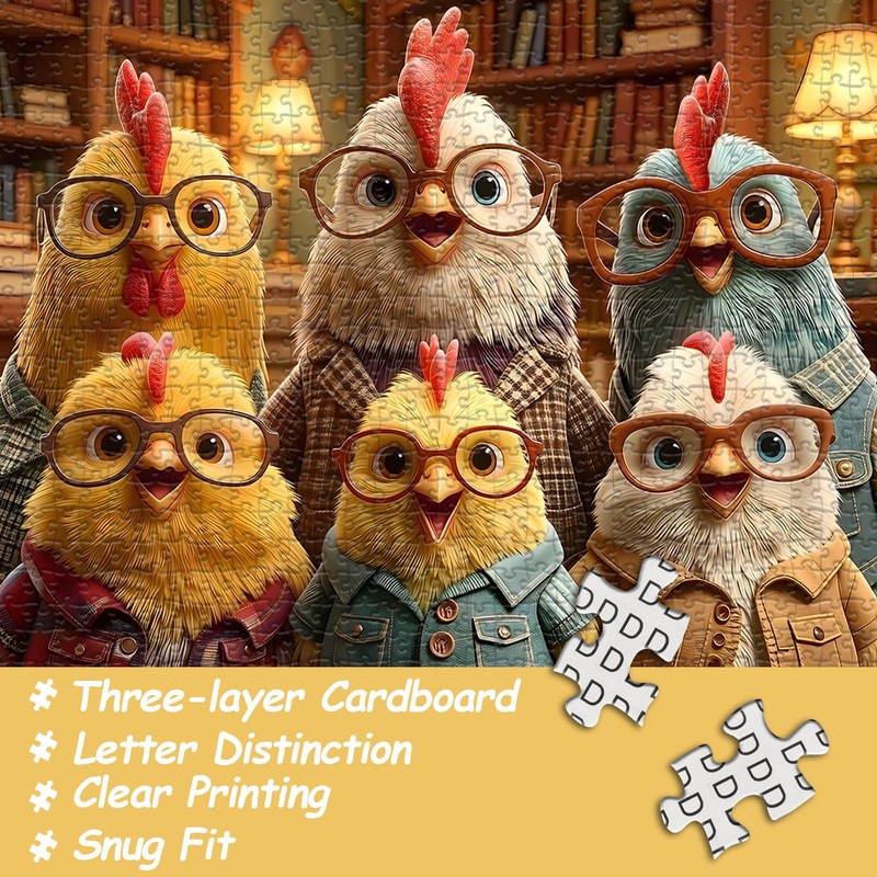 Funny Chicken Puzzles for Adults 1000 Pieces, Cozy Chicken Study