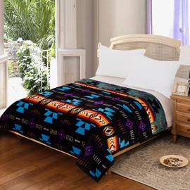 Southwest Design (Navajo Print) King Size Supersoft Reversible Blanket (Teal Green)