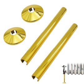 Girihe 2 Pack Radiator Pipe Cover, 15mm Pipe Cover Gold Towel Rail Radiator Pipee Covers, 15 x 200mm Gold Radiatorr Pipee Covers for Towel Rail and Bathroom Chrome