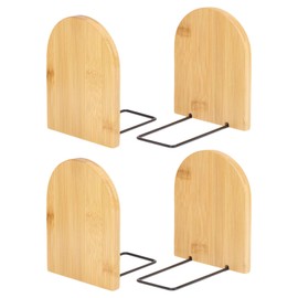 CHGCRAFT 2 Pair Bamboo Bookend Anti Slip Book Stand for Home Decor Desktop Bookshelf Ends for Books Magazine Storage Display, Sandy Brown
