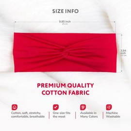 Women's Stretchy Knotted Twist Soft Cotton Headbands, Solid Colour, Non-Slip Fashion Sports Hair Bands for Women Yoga, Workout, Running (Red, 1 Size)