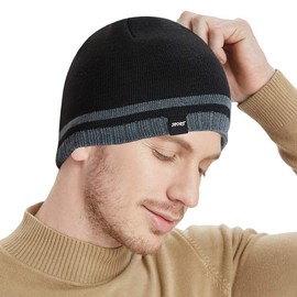 Bodvera Mens Winter Beanie Hat Warm Knit Cuffed Plain Toboggan Ski Skull Cap (3 Patterns)