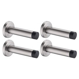 JQK Door Stopper, 304 Stainless Steel Thicken 1mm Sound Dampening Door Stop Bumper Wall Protetor 4 Pack, Brushed, DSB5-BN-P4