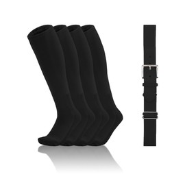 QBK Toddler Baseball Socks And Belt Youth Softball Tee Ball Combo Set for Boy Girl (2 Pairs of Socks & 1 Belt)(BLACK,2-4T)