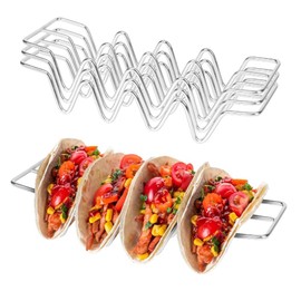 YRsorn Pack of 3 Taco Holders - Stainless Steel Mexican Hot Dog Holder with Handles, Wave Shape Stand for Hot Dogs, Tacos Sandwiches and Pancakes for Children Family Parties