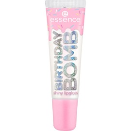 essence BIRTHDAY BOMB Shiny Lip Gloss, No. 01, Transparent, Natural, Shiny, Radiant Fresh, Shimmering, Vegan, Paraben-Free, No Microplastic Particles, Nanoparticles Free, Pack of 10 ml