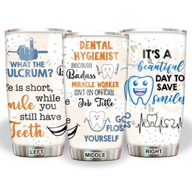 MEDROC Vaso higiénico dental de acero inoxidable de 20 onzas, divertido regalo higiénico dental para cumpleaños, Navidad, regalos de la semana de higienistas dentales nacionales para mujeres y hombres, envoltura de vaso higienista dental