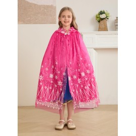 Hulaha Girls Elsa Cape Kids Play Cloak Costume Girls Snow Princess Cape Hot Pink 5-7Years