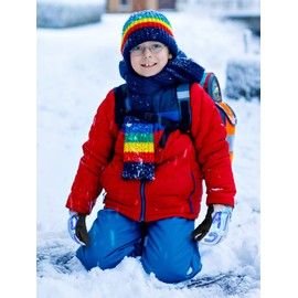 3 Pairs Kids Thicken Snow Mitten Winter Gloves Waterproof Warm Ski Mitten Toddler Boys Girls (Gray, Blue, Black,5-10 Years)