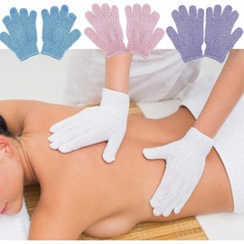 Exfoliating Gloves, Set of 4 Pairs, White, Blue, Pink, Purple